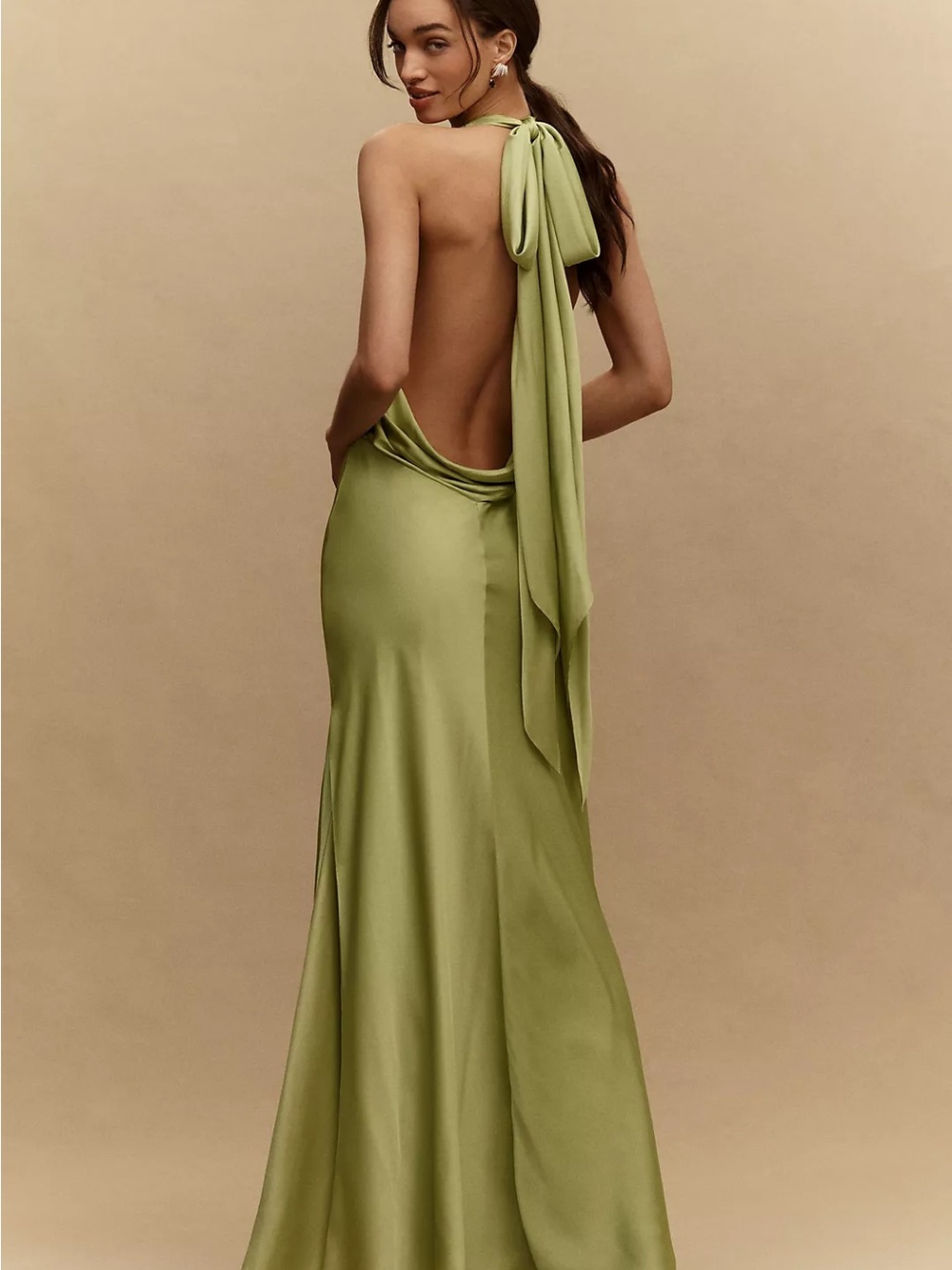 NWT BHLDN Celeste Plunge Satin Green  Maxi Dress | Anthropologie - Picture 2 of 7